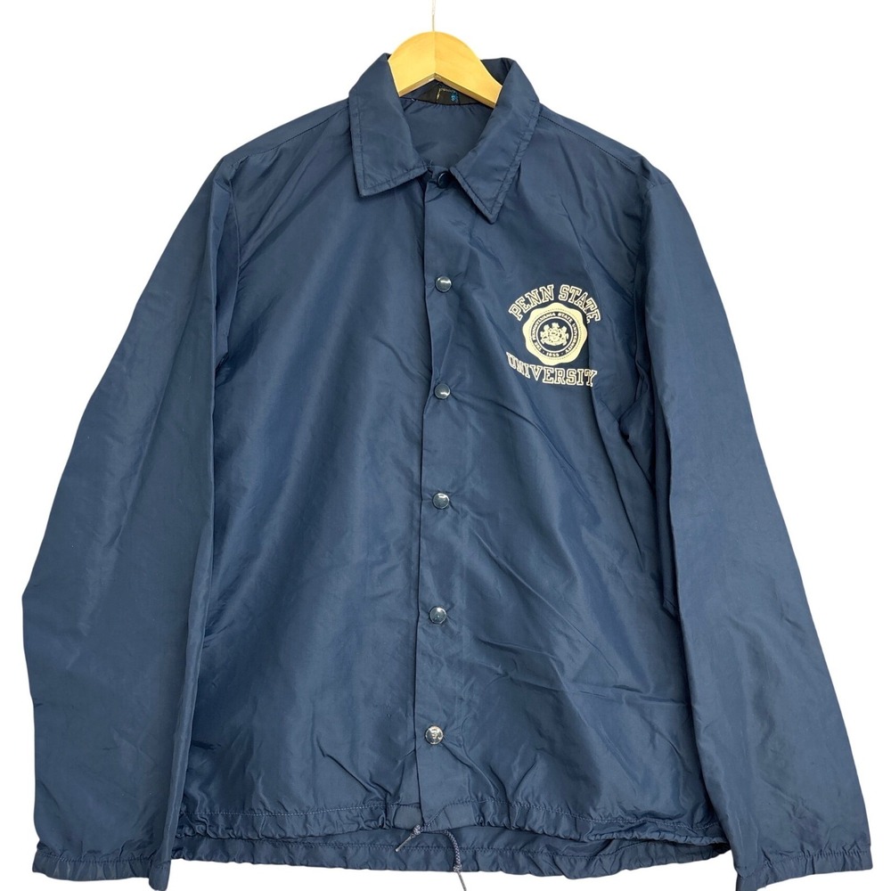 Vintage Champion Penn State University Coaches Jacket Navy Blue Windbreaker Mens